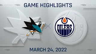 NHL Highlights | Sharks vs. Oilers - Mar. 24, 2022