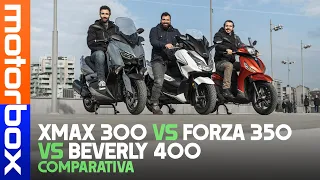 COMPARATIVA scooter: BEVERLY 400 S vs FORZA 350 vs XMAX 300 Tech Max. La PROVA