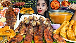 ASMR Eating Spicy Whole Fish Fry,Full Fish Curry,Fried Fish,Rice,Salad Big Bites ASMR Eating Mukbang