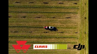 Massey Ferguson 7620 with Claas Rollant 455 Uniwrap. Drone Footage