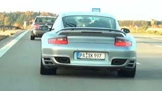 BMW M3 E92 vs PORSCHE 911 Turbo on AUTOBAHN Highway at 250 km/h CHASE ACCELERATION Sound