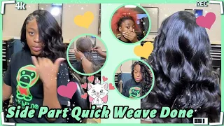 HOW TO: DO SIDE PART QUICK WEAVE NO LEAVE OUT | HAIR DYE + CURL TUTORIAL FT.#ULAHAIR