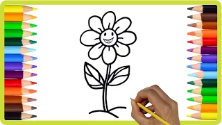 How to draw a rainbow flower drawing || Easy colourful flower drawing easy step by step for kids ||