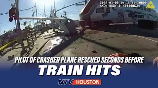 The pilot of the crashed plane in Los Angeles rescued seconds before the train hits