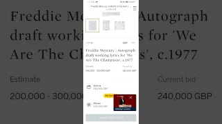 Freddie Mercury Sothebys Auction. We are the Champions, lyrics.