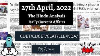 The Hindu Newspaper Analysis 27th April, 2022| Easy the Hindu Explanation|The Hindu Review