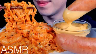 ASMR CARBO FIRE NOODLES, KIELBASA SAUSAGE, 까르보 불닭볶음면, 킬바사 소세지 먹방 EATING SOUNDS MUKBANG