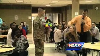 Military father surprises 3 Hardin County Students at school after year tour