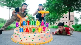 Battle Nerf War: Birthday of Twin Brother & Competition Practice Nerf Guns BIRTHDAY CAKE BATTLE
