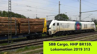 Buchloe: SBB Cargo Durchfahrt, HHP Int. BR159 Euro Dual mit Holzzug & Lokomotion 2019 313 EURO 9000