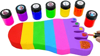 Satisfying Video l How To Make Kinetic Sand Rainbow Nails Polish Foot Cutting ASMR