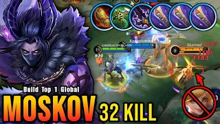 32 Kills!! Deadly Spear Moskov 100% Annoying CC Marksman!! - Build Top 1 Global Moskov ~ MLBB