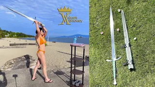 Valiant Armoury Long Leaf-Bladed Sword Reviewed & Test Cutting by My Wife Nikki