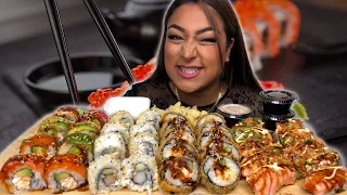 40 PIECE SUSHI MUKBANG | RAINBOW ROLL | CALIFORNIA ROLL | CRUNCHY ROLL | SALMON ABURI NIGIRI