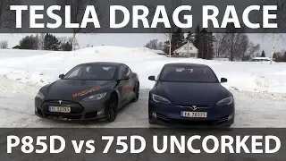 Model S 75D uncorked vs P85D drag race