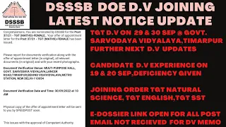 DSSSB DOE TGT DV UPDATE,TGT OFFER OF APPOINTMENT | MEMORANDUM,JOINING,TGT,MATHS,SCIENCE,SANSKRIT,SST