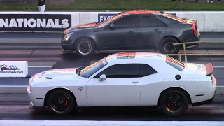 Cadillac CTS-V w Heads & Cam vs Chevelle & Hellcat Challenger w Bolt Ons 1/4 Mile