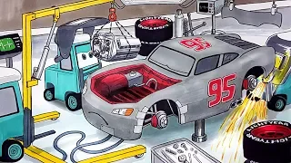 Draw Cars 3 PRIMER LIGHTNING McQUEEN having an engine transplant surgery after crash Drawing steps