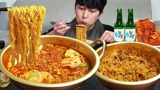 얼큰한 순두부열라면에 쐬주!🍜 굴러다니는 순두부 처리용😏(Ft.라밥, 김치쭉쭉) 혼술 리얼먹방 Spicy Ramen MUKBANG ASMR REALSOUND EATINGSHOW