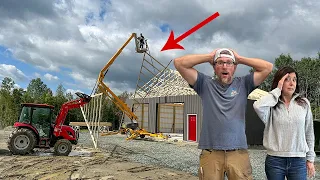 This Wasn't Supposed to HAPPEN! Roof TRUSS Breaks in MID AIR | 40x40 OFF GRID WorkShop Build