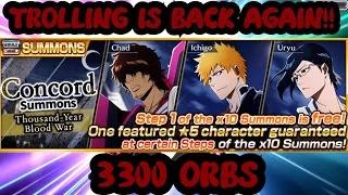 TROLAB IS BACK AT IT AGAIN! TYBW CONCORD SUMMONS 3300 ORBS! BLEACH BRAVE SOULS!!