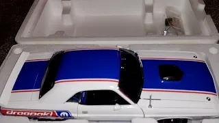 Unboxing of a 1 18 scale diecast of a 1971 Dodge Challenger drag car made by acme