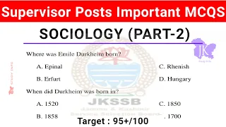 JKSSB Supervisor Important Mcqs | Sociology MCQS Part-2 | Female Supervisor Specialization Questions