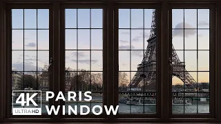4K Eiffel tower window view in Paris with music - Relaxing, Calming, Ambience