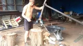 Manual Log Splitter made from steel off-cuts and car spring.