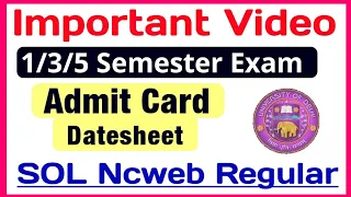 DU SOL 1/3/5 Semester Exam Important Video Dec 2023 | Sol 1/3/5 Semester Admit Card Update 2023