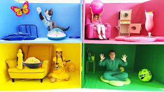 Nastya and Artem Four Colors Playhouse Challenge | Nastya Artem Mia