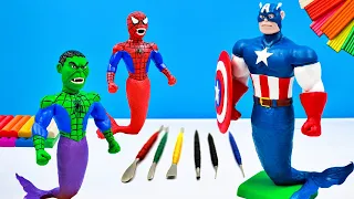 Making Captain America mixed Mermaid with clay 🧟 Superheroes Marvel 🧟 Polymer Clay Tutorial