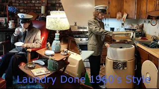 1966 Sears Lady kenmore wringer washer demonstration washing clothes in 1960s style