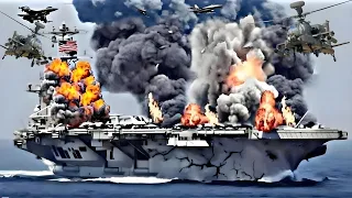 Today, Just Arrived in the Red Sea US Aircraft Carrier Destroyed by Iranian and Houthi Ka-52 Helicop