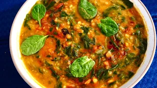 GARLIC SPINACH RED LENTIL CURRY(EASY & DELICIOUS) | Dal Palak Recipe | पालक दाल