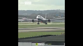 BA plane struggles to land at Heathrow Airport during strong winds