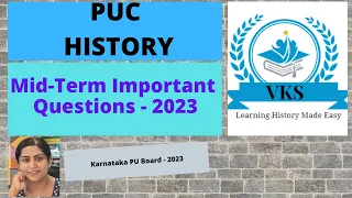 II PUC HISTORY ; Mid-Term Important Questions 2023; Subject: II PU History; Karnataka PU Board