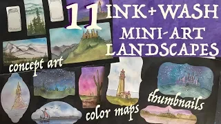 11 Ink & Wash Landscapes Mini Art!