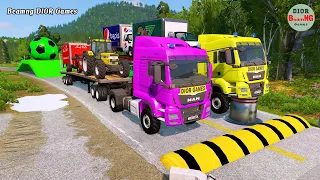 Double Flatbed Trailer Truck vs speed bumps|Busses vs speed bumps|Beamng Drive|485