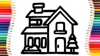 Two Story House Drawing And Coloring For Kids and Toddlers