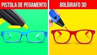 PISTOLA DE PEGAMENTO VS. BOLÍGRAFO 3D || 37 Ideas geniales para ti por ideas en 5 minutos CHICOS