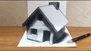 Drawing a Simple House - How to Draw 3D House - By Vamos