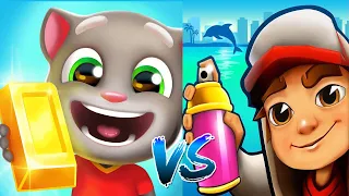 Talking Tom Gold Run VS Subway Surfers MIAMI Соревнование Angela Vs Nick