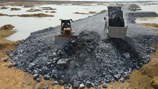 New Update Techniques Build Road on Water with Skills Driver Bulldozer Pushing Stone Filling Up