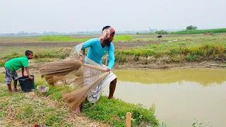 Cast net fishing - Traditional cast net fishing in village with beautiful natural (Part-67)