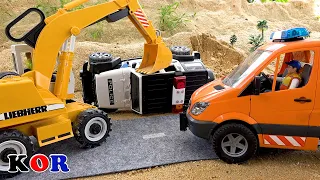 경찰차 굴착기 덤프 트럭 중장비 자동차 장난감 새로운 재미있는 이야기 모래에