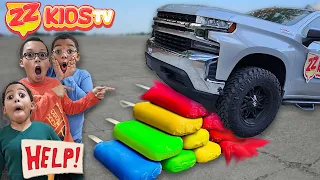 Crushing Satisfying Foods with Monster Truck! Hot Wheels Wreckin Raceway Challenge