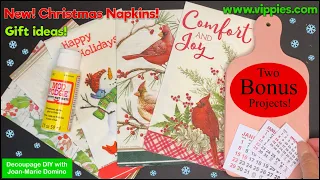 CHRISTMAS NAPKINS | ➕ “TWO BONUS” DECOUPAGE PROJECTS | Mod Podge - FUN & EASY GIFTS❤️💚