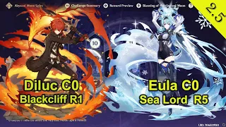 F2P Friendly Eula C0 Sea Lord & Diluc C0 Blackcliff Spiral Abyss 2.5 Floor 12 Genshin Impact