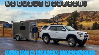 How we turned a 5x8 V-Nosed cargo trailer into a homemade camper. Cargo trailer conversion build.